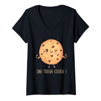Womens One Tough Cookie Funny Chocolate Chip Cookies V-Neck T-Shirt