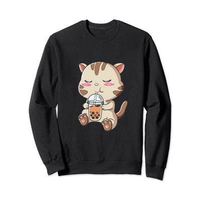 Boba Tea Bubble Tea Kawaii Japanese Lover Cat Kitten Drinkin Sweatshirt