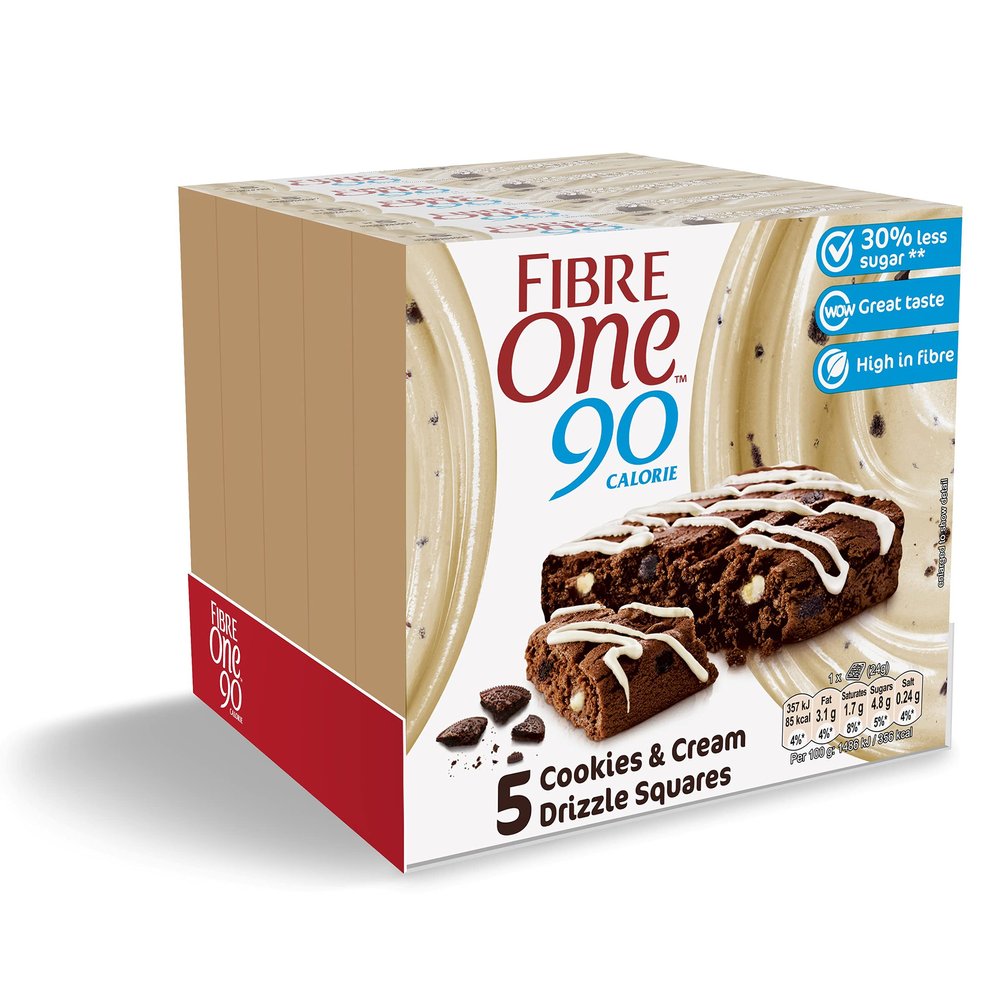 Fibre One 90 Calorie High Fibre Cookies and Cream Drizzle Cake Squares 5 x 155 g