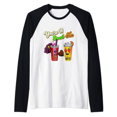 Bubble Milk Tea Food Pun Valentines You're A Sweet Tea Girls Raglan Baseball Tee
