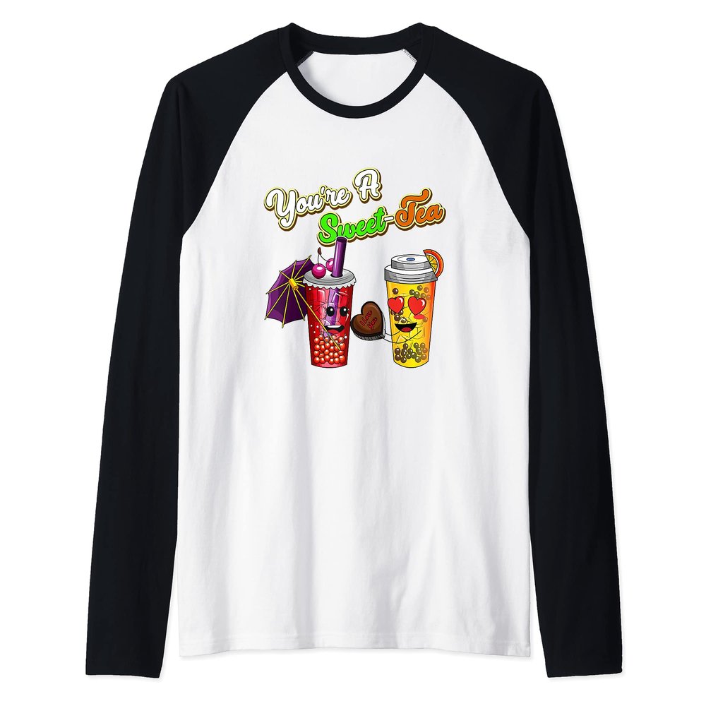 Bubble Milk Tea Food Pun Valentines You're A Sweet Tea Girls Raglan Baseball Tee