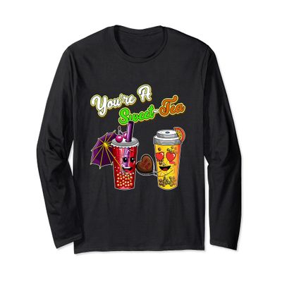 Bubble Milk Tea Food Pun Valentines You're A Sweet Tea Girls Long Sleeve T-Shirt