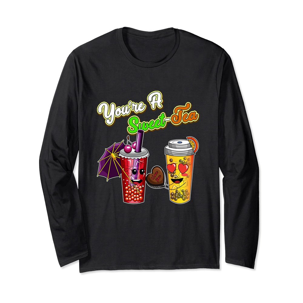 Bubble Milk Tea Food Pun Valentines You're A Sweet Tea Girls Long Sleeve T-Shirt