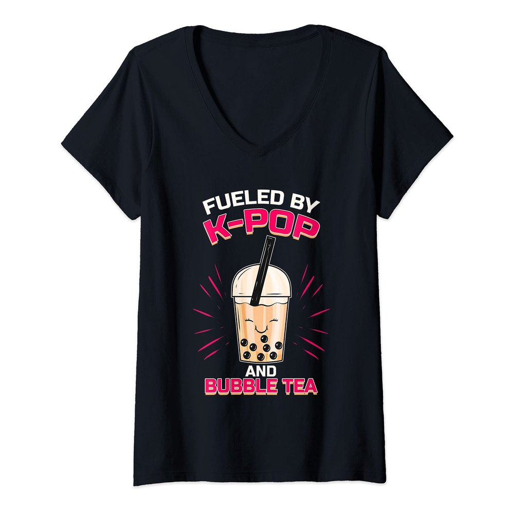 Womens Bubble Tea Boba K-POP Music Lover Korean Milk Anime V-Neck T-Shirt