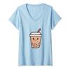 Womens Cute Kawaii Boba Milk Tea Bubble Tapioca Pearls Tea Lover V-Neck T-Shirt view 1