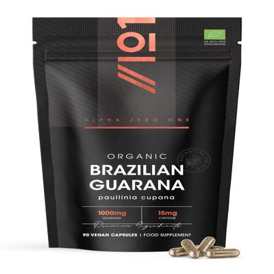 Organic Brazilian Guarana 1000mg - Energy Supplement Natural Source of Caffeine - 90 Vegan Capsules Resealable and Recyclable Pouch by Alpha01
