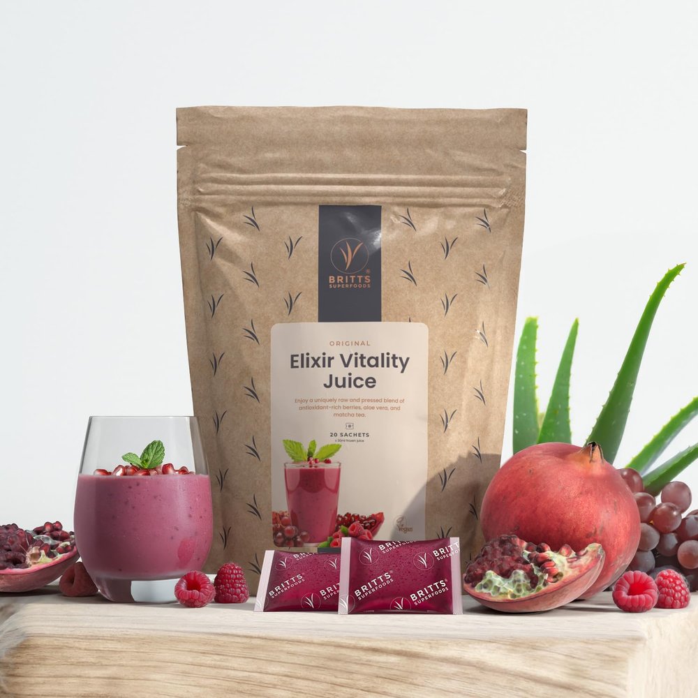 Beauty Elixir Superfood Drink | Skin, Hair, Nails | 20 Frozen Shots | Organic | Antioxidant Shot | Never Powdered | Beauty Drink | Natural Energy | Britt's Superfoods