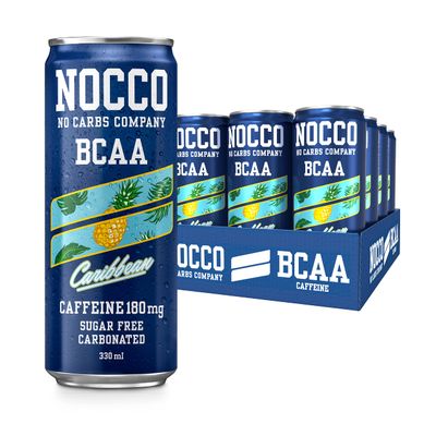 NOCCO Energy Drink | BCAA, 180mg Caffeine sugar free drinks enhanced with amino acids and vitamins | pre workout fizzy drinks 12 x 330ml (Caribbean)