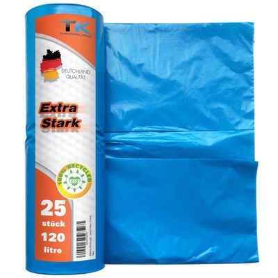 Bin Bags 120 L Extra Strong - Heavy Duty Bin Bags - Blue Bin Bags XXL - Waste Bag Made of LDPE for Waste Bins and Waste Bin (1 Roll = 25 Pieces)