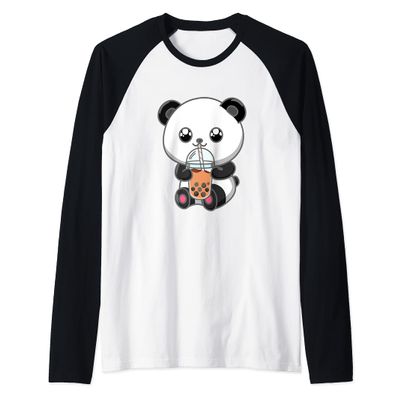 Boba Tea Bubble Tea Kawaii Japanese Lover Panda Anime Otaku Raglan Baseball Tee