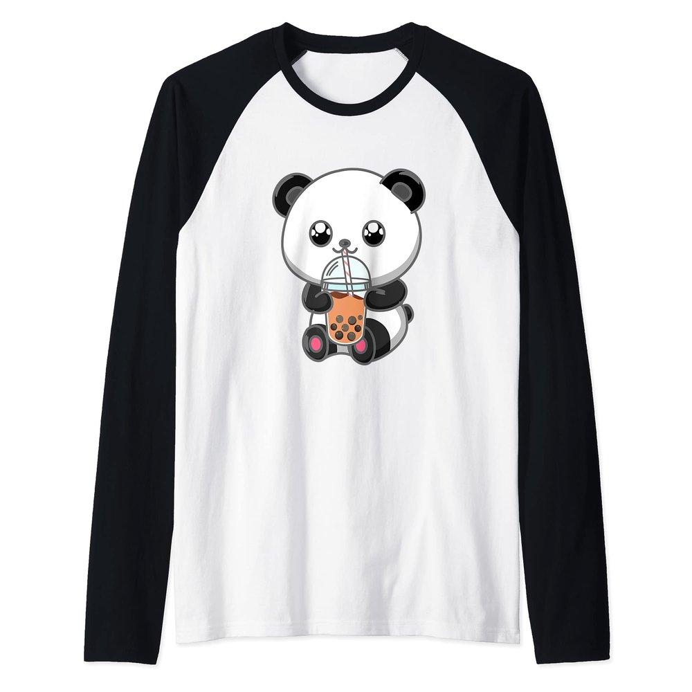 Boba Tea Bubble Tea Kawaii Japanese Lover Panda Anime Otaku Raglan Baseball Tee