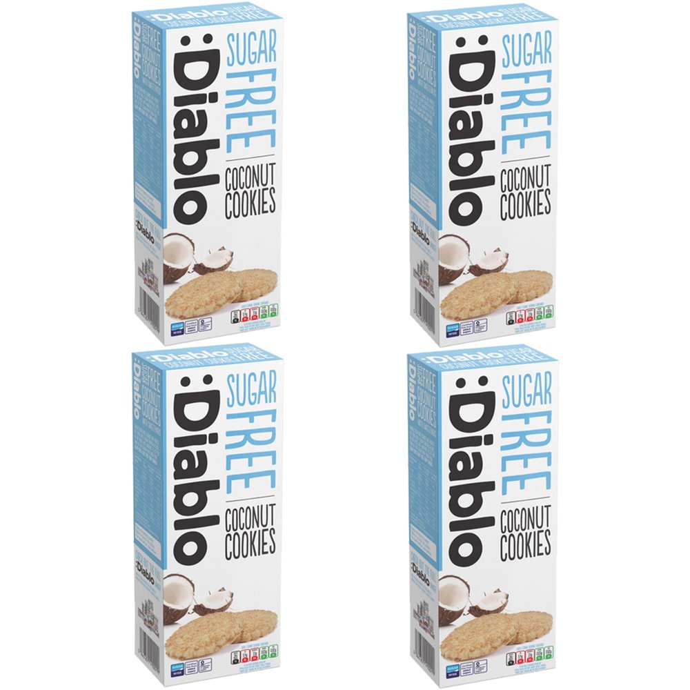Diablo Sugar Free Cookies, Coconut  Low Sugar Snacks, Cookies Biscuits for All, Sweetened with Maltitol, Ideal for Gifting, Festive Hampers, Holiday Events & Special Occasions  150g Pack of 4
