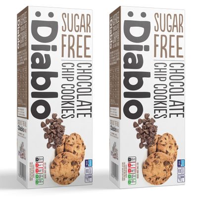 Diablo Sugar Free Chocolate Chip Cookies  Low Sugar Snacks Made with Maltitol, Crunchy Chocolate Flavor Treats for Everyday Snacking, Guilt Free Biscuit Alternative, 130g Pack of 2