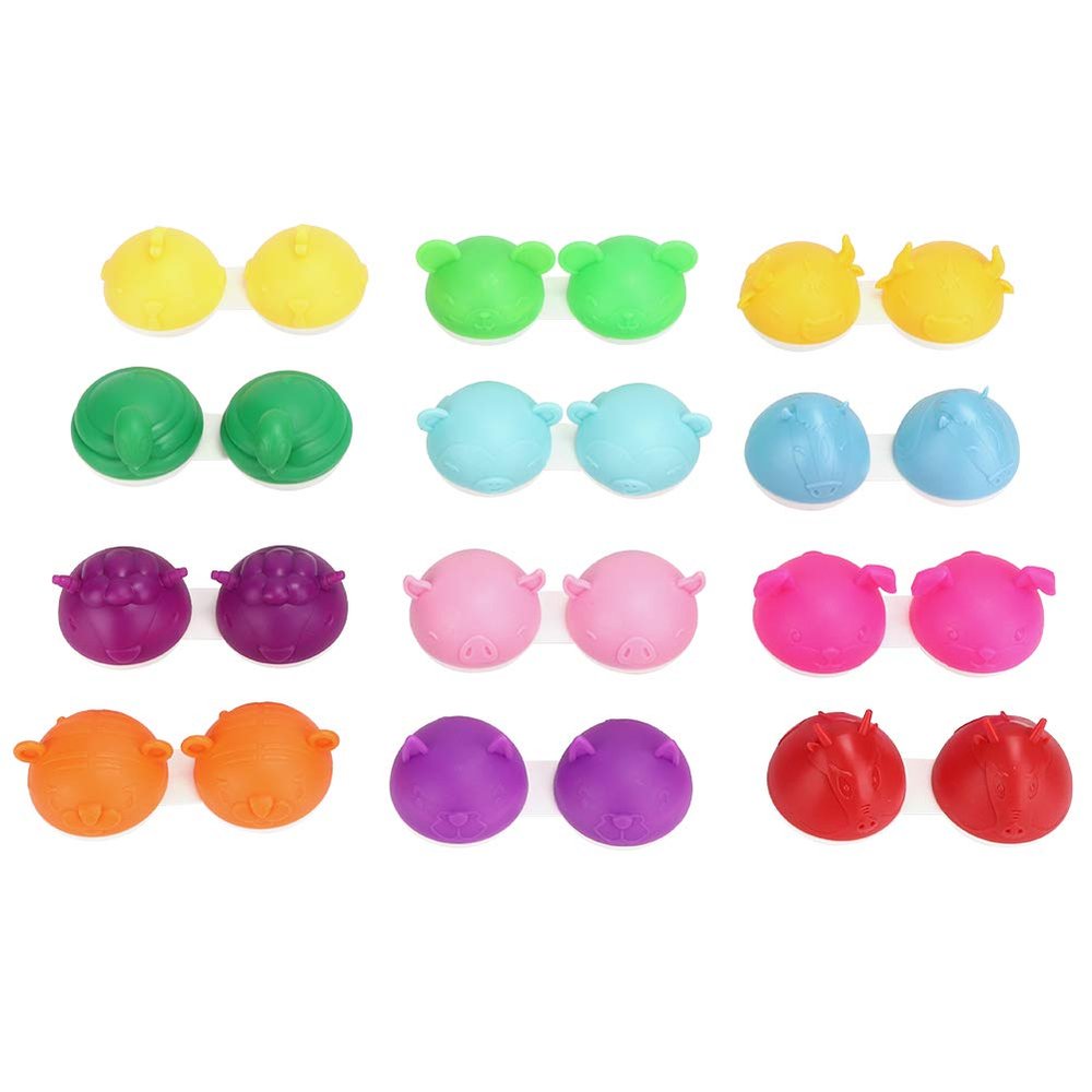 12PCS Contact Lens Case, Cute Animal Shape Contact Lens Box Travel Eye Contact Lens Holder Container for Home Travel