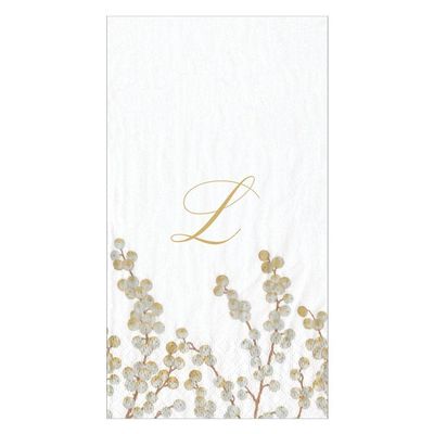 Caspari Berry Branches Single Initial Paper Guest Towel Napkins Letter L - 15 Per Package