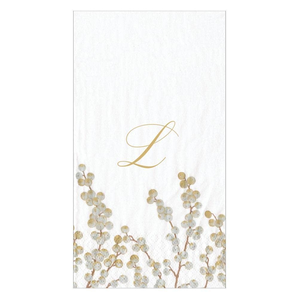 Caspari Berry Branches Single Initial Paper Guest Towel Napkins Letter L - 15 Per Package