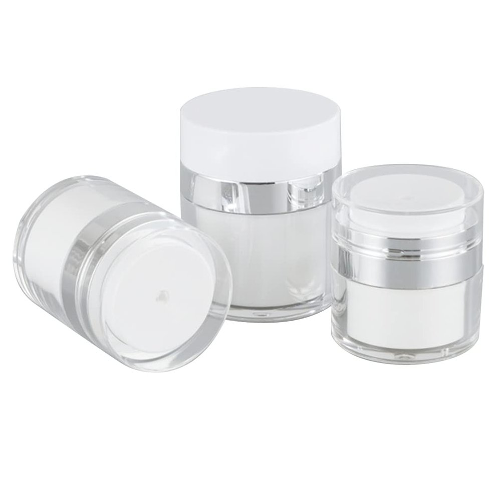 Lurrose Collection 3pcs Airless Cream Jars Refillable Makeup Cream Bottles Vacuum Foundation Bottle Double- layer Sample Jars Cosmetics Air Pump Bottles for Travel Home Powder Makeup