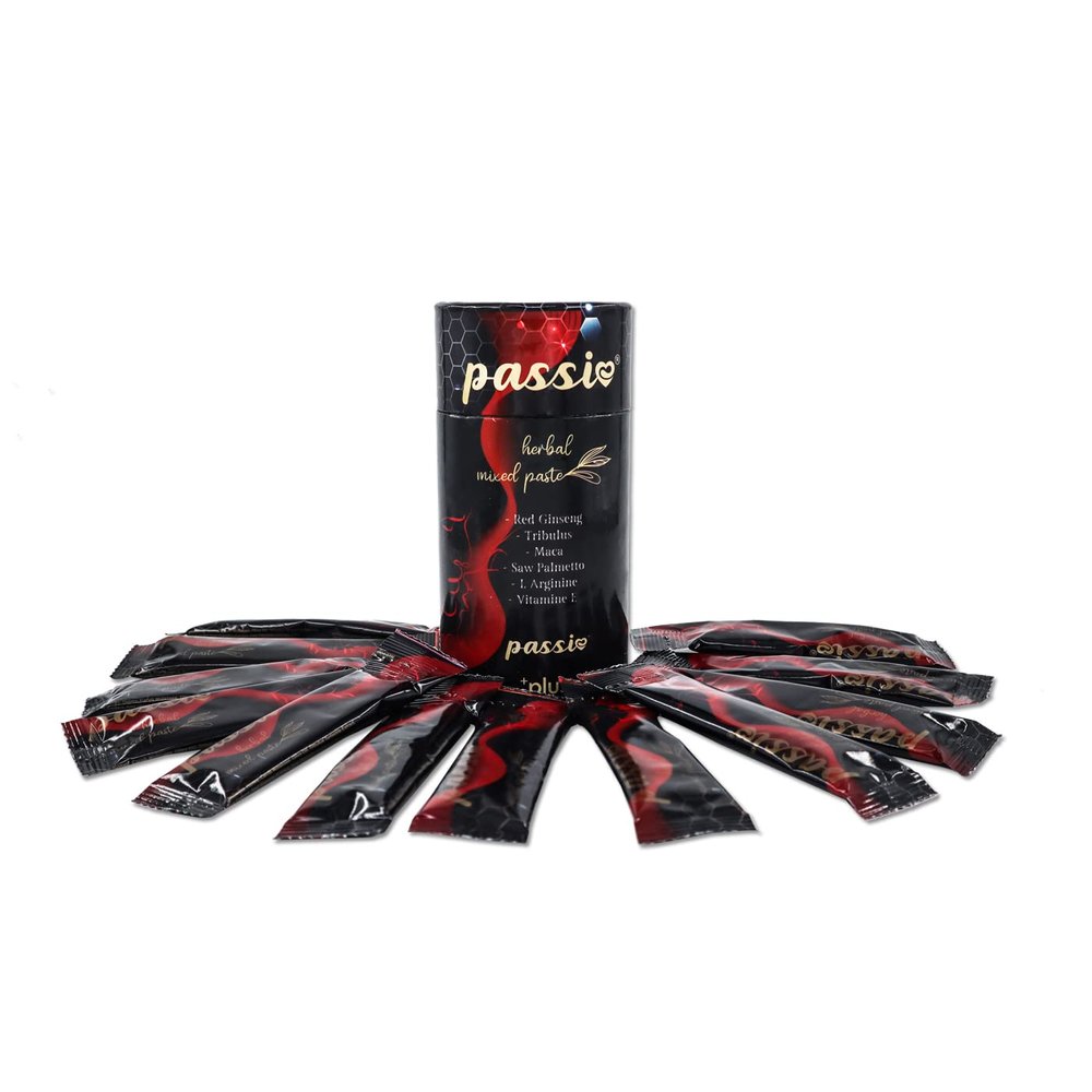 Passi 12 Sachet x 10 g Bitkisel Macun Herbal Paste Potency Agent with Red Ginseng, Tribulus Ginger Cinnamon Carob Molasses/Turkish Honey Herbal Paste - 12 Sachets x 10 g - Natural