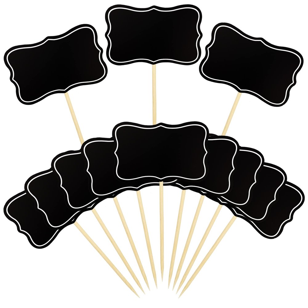 56 PCS Black Chalkboard Picks Chalkboard Sign Food Toppers Cheese Markers Cake Cupcake Topper for Birthday Party Wedding Gender Reveal Baby Shower Decoration Supplies