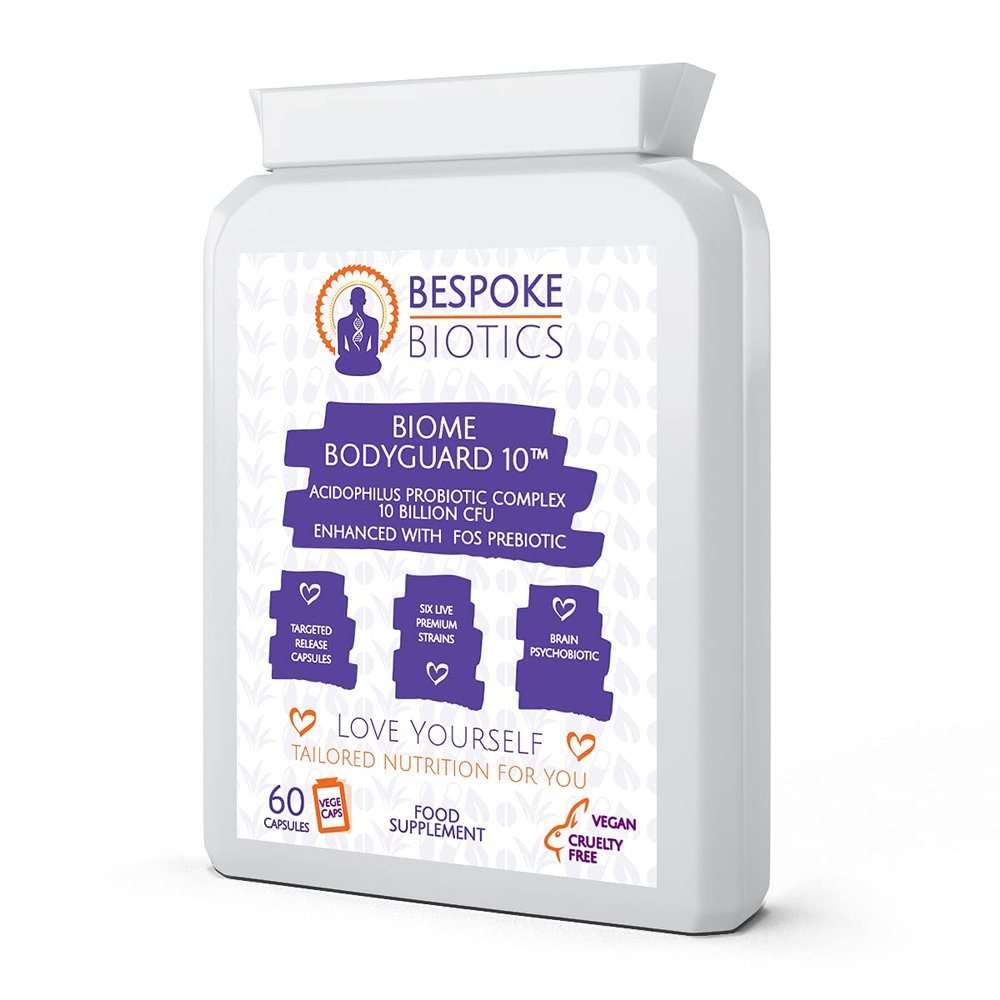 10 Billion Probiotic Acidophilus - High-Strength Multi-Strain+ Prebiotic FOS | Active Live Bacteria Complex Supplement - 10 Billion CFU XL 60 Caps Vegans | Anxiety Biome Bodyguard | Made in The UK
