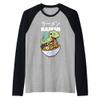 Kawaii Dino T-Rex eating Japanese Soup Ramen Noodle Raglan Baseball Tee view 1