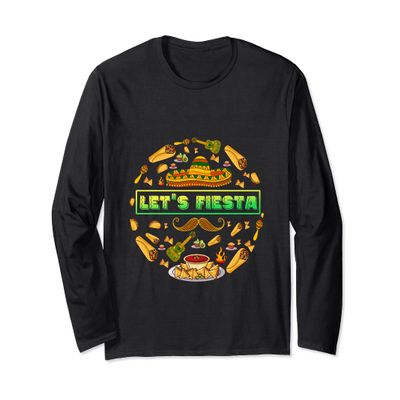 Let's Fiesta Acoustic Guitar Burrito Meat Veggies Taco Salsa Long Sleeve T-Shirt