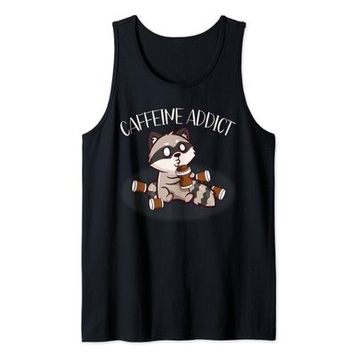 Caffeine Addict Raccoon Coffee Bean Cafe Otaku Comic Hot Cup Tank Top