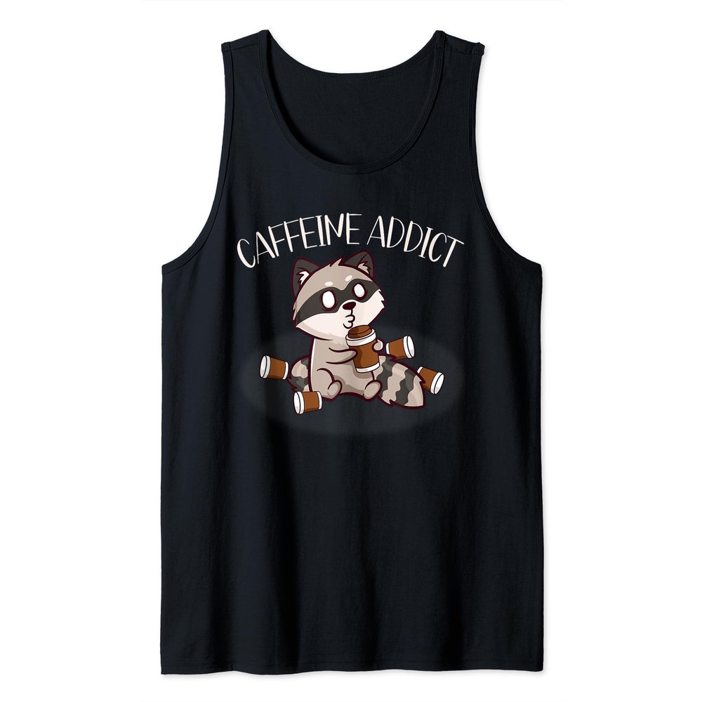 Caffeine Addict Raccoon Coffee Bean Cafe Otaku Comic Hot Cup Tank Top