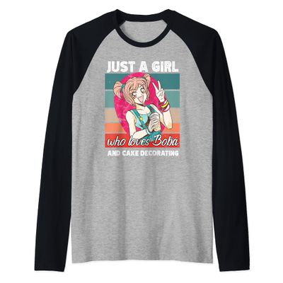 Just a girl who loves boba and Cake decorating kawaii Raglan Baseball Tee