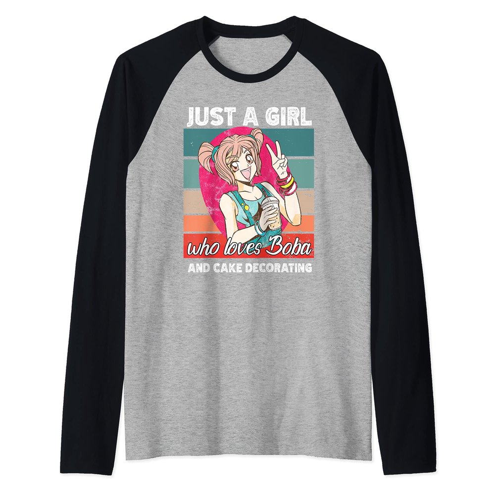 Just a girl who loves boba and Cake decorating kawaii Raglan Baseball Tee