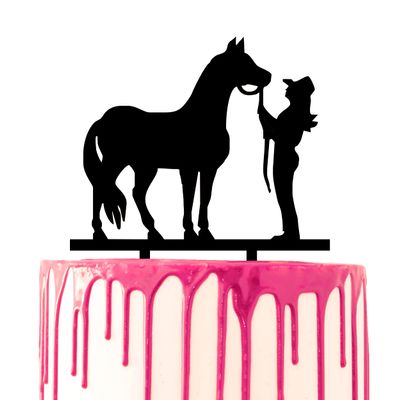 CARISPIBET Woman and horse cake topper Cowgirl horsemanship anniversary cake decoration