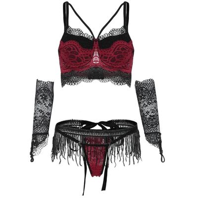 Women's Erotic Bodystockings Women Lingerie Set Crochet Underwear with Skirt and Gloves Pajamas Sleepwear-Negro_S Black