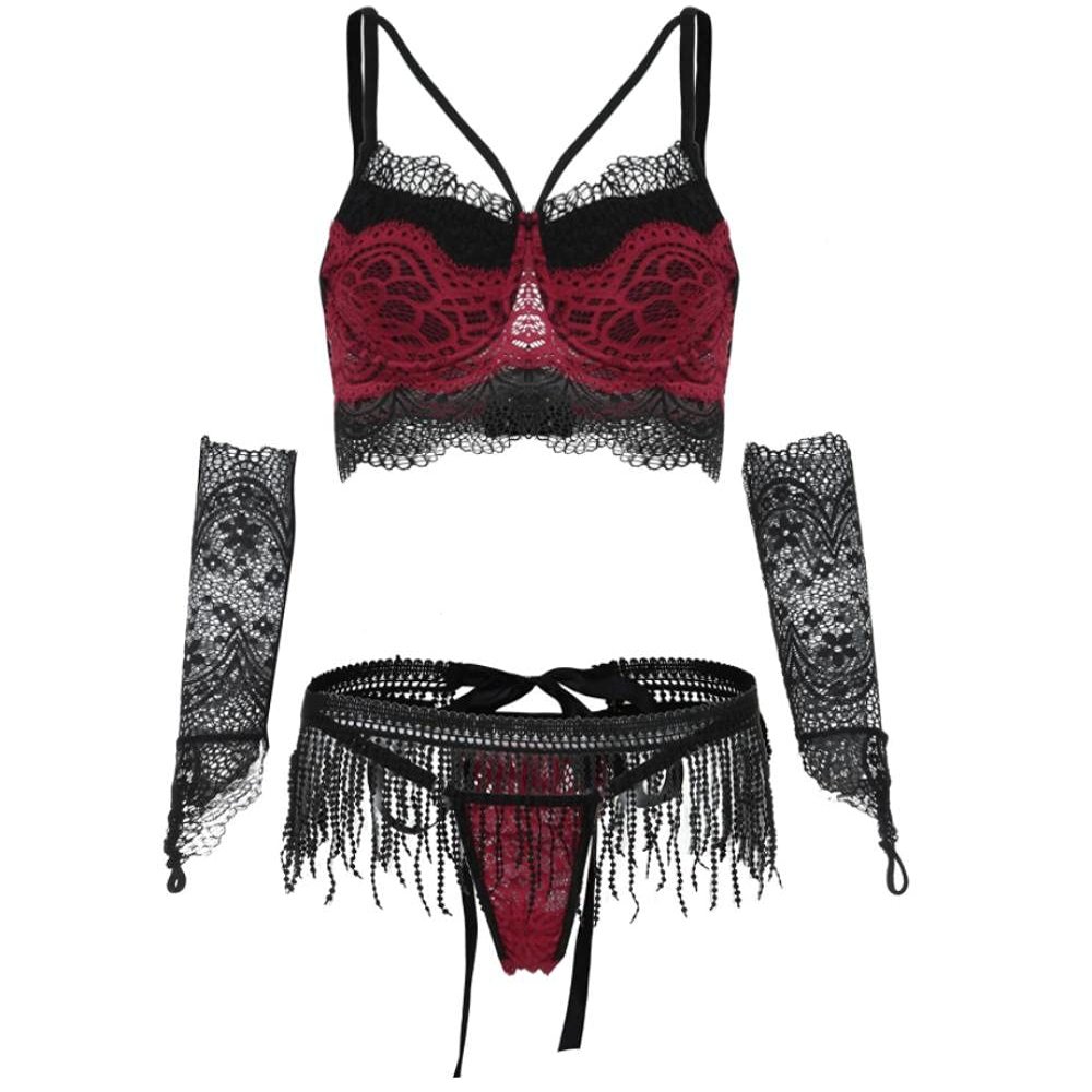 Women's Erotic Bodystockings Women Lingerie Set Crochet Underwear with Skirt and Gloves Pajamas Sleepwear-Negro_S Black