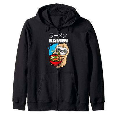 Kawaii Anime Sloth Eating Japanese Ramen Noodle Soup Zip Hoodie