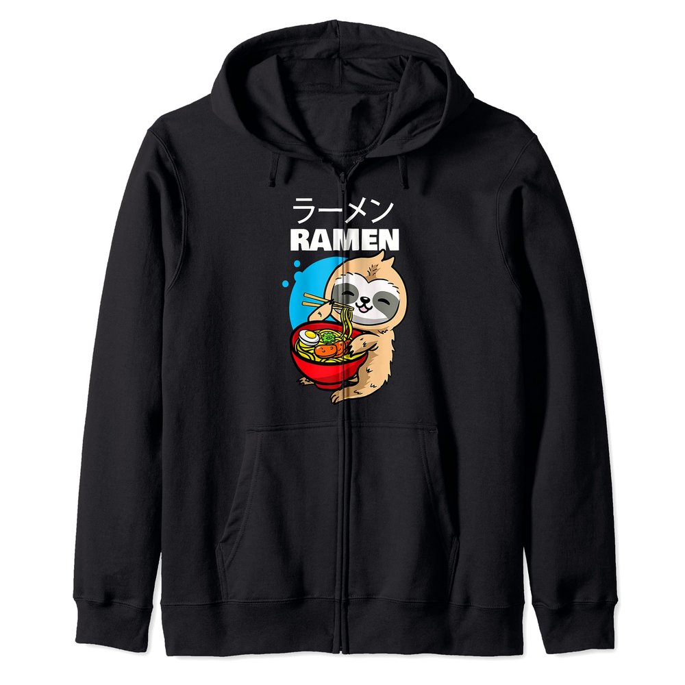 Kawaii Anime Sloth Eating Japanese Ramen Noodle Soup Zip Hoodie