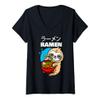 Womens Kawaii Anime Sloth Eating Japanese Ramen Noodle Soup V-Neck T-Shirt view 1