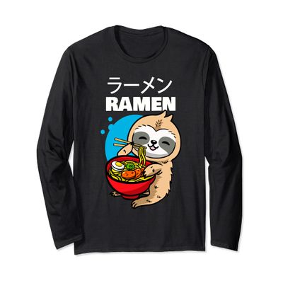 Kawaii Anime Sloth Eating Japanese Ramen Noodle Soup Long Sleeve T-Shirt