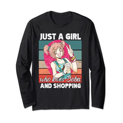 Just a girl who loves boba and Shopping kawaii Long Sleeve T-Shirt
