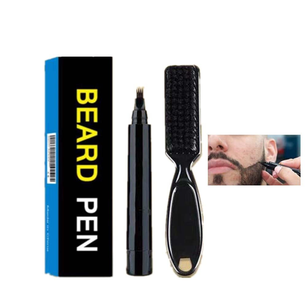 Natural Brown Beard Pencil Filler for Men, Mustache Shaping & Enhancing, Waterproof Barber Beard Pen with Brush, Long Lasting & Sweat Proof Kit for All Skin Types