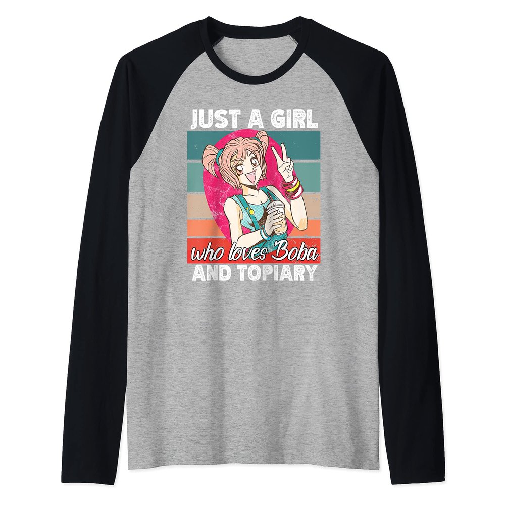 Just a girl who loves boba and Topiary kawaii Raglan Baseball Tee