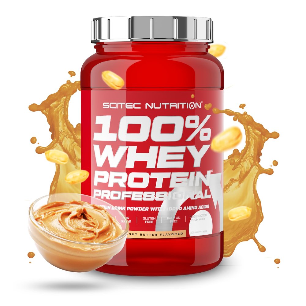 Scitec Nutrition 100% Whey Protein Professional Enhanced with Extra Amino Acids & Digestive Enzymes Gluten-Free Palm Oil Free, 920 g, Peanut Butter