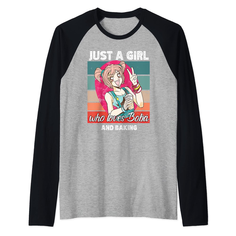 Just a girl who loves boba and Baking kawaii Raglan Baseball Tee