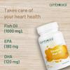 Ambrosial Omega 3 Fish Oil 1000mg | Fatty Acids | 180mg EPA & 120mg DHA | Supports Heart, Brain & Eye Health | Non-GMO | Gluten Free | 1000mg per Tablet - 60 Softgel view 2