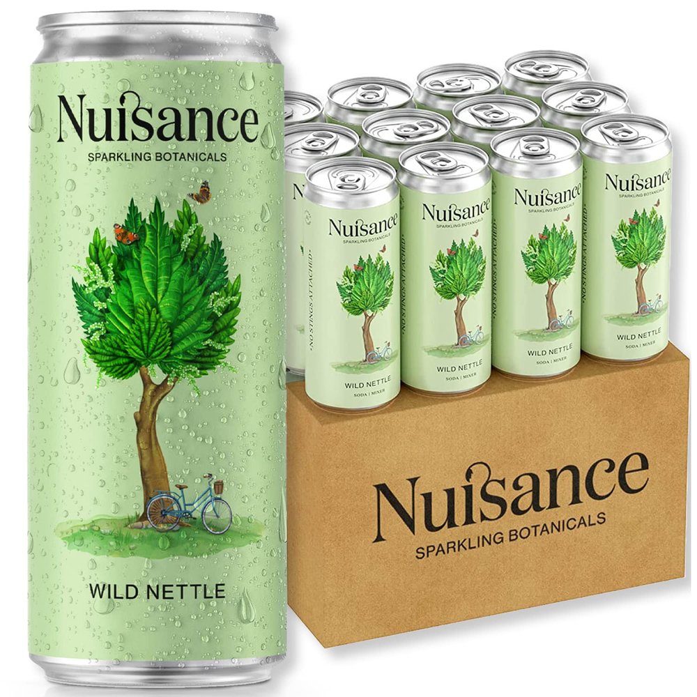 Nuisance Premium Soft Drinks | Wild Nettle & Elderflower Sparking Drink | Natural Flavours and Low Calorie | 12 x 250ml cans