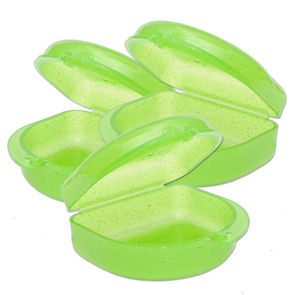 Bulk Pack of 48 Gum Shield Case - Mouthguard Box for Ortho Retainers, Sports Dental Appliances, Dentures & More (Glitter Green)