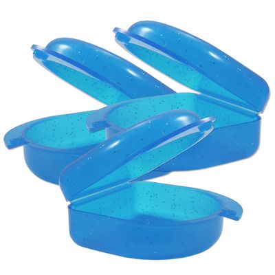 Bulk Pack of 48 Gum Shield Case - Mouthguard Box for Ortho Retainers, Sports Dental Appliances, Dentures & More (Glitter Blue)