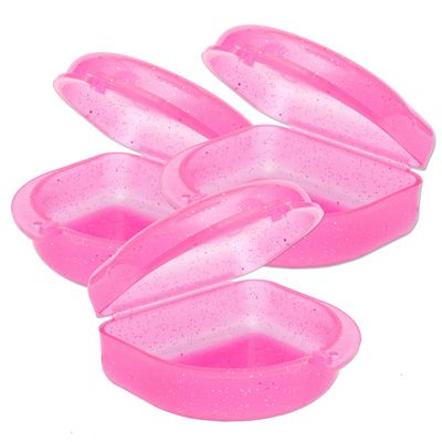 Bulk Pack of 48 Gum Shield Case - Mouthguard Box for Ortho Retainers, Sports Dental Appliances, Dentures & More (Glitter Pink)