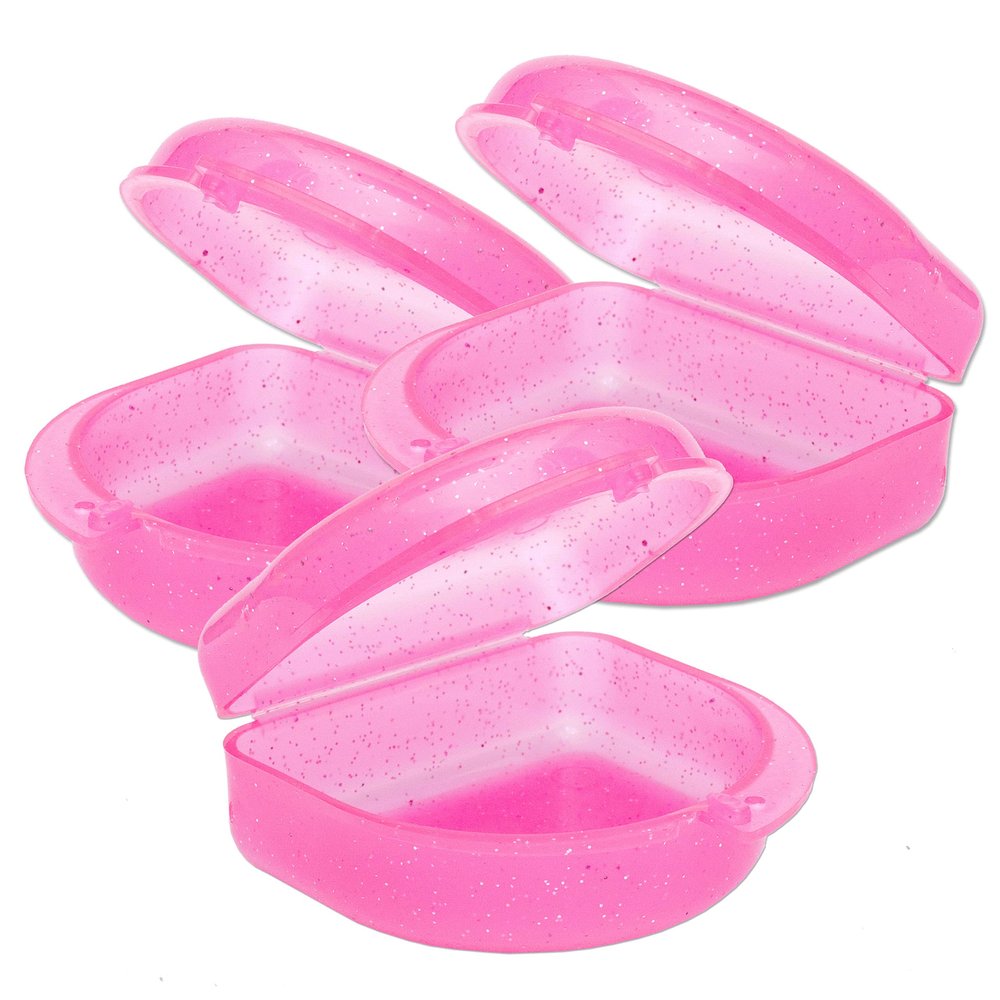 Bulk Pack of 48 Gum Shield Case - Mouthguard Box for Ortho Retainers, Sports Dental Appliances, Dentures & More (Glitter Pink)