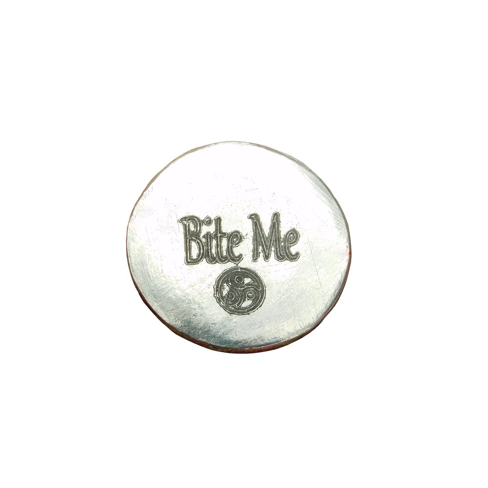 BDSM Token, Bite Me Token, Aftercare Submissive Keepsake, Handmade Pewter Pocket Token