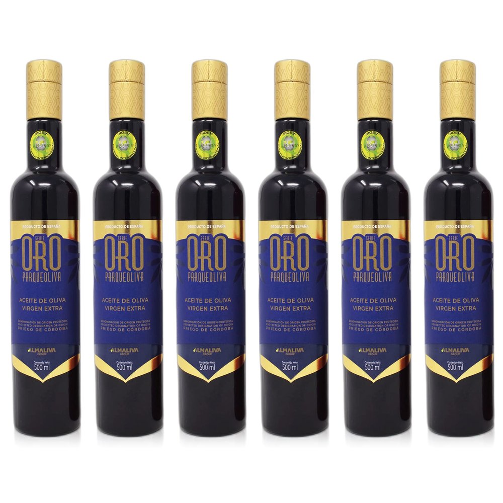 PARQUEOLIVA SERIE ORO (GOLD SERIES) - Spanish Extra Virgin Olive Oil (Hojiblanca and Picuda Varieties) - Pack of 6x500 ml bottles